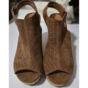 A.N.A Wedge Heel Size 8.5M Brown Suede Shoes‎ Women's  Adjustable Back Strap